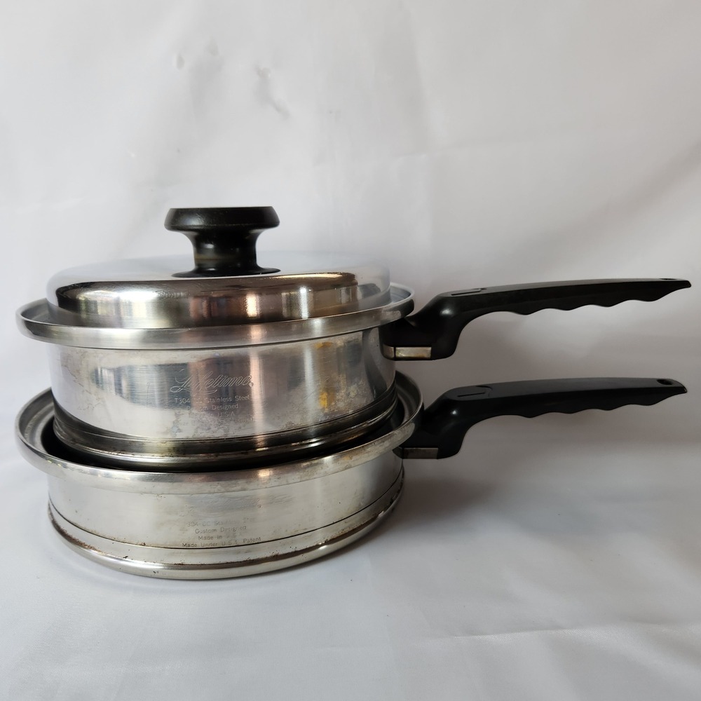 Vtg Lifetime T304-CC Stainless Steel Pan Set 9" Skillet & 8.5" Fry Pan + Lid USA